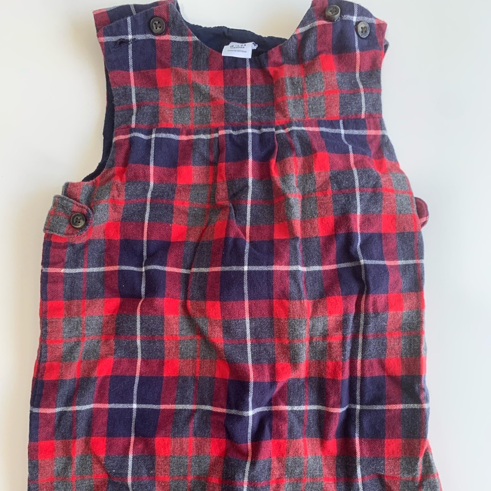Janie and Jack Red and Gray Plaid Overalls